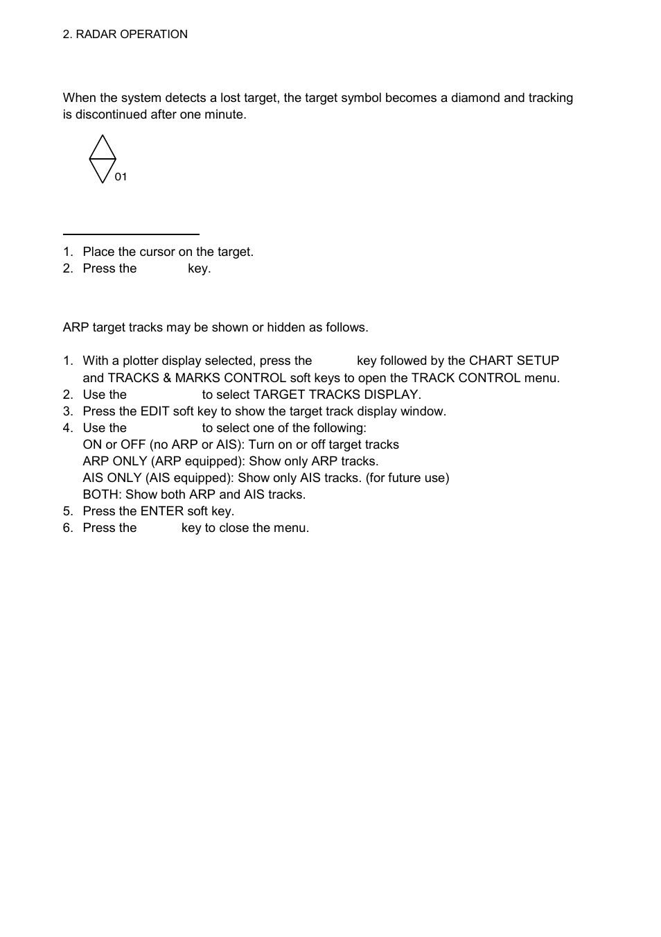 9 lost target alarm (arp), 10 showing, hiding arp target tracks | Furuno 1724C User Manual | Page 67 / 241