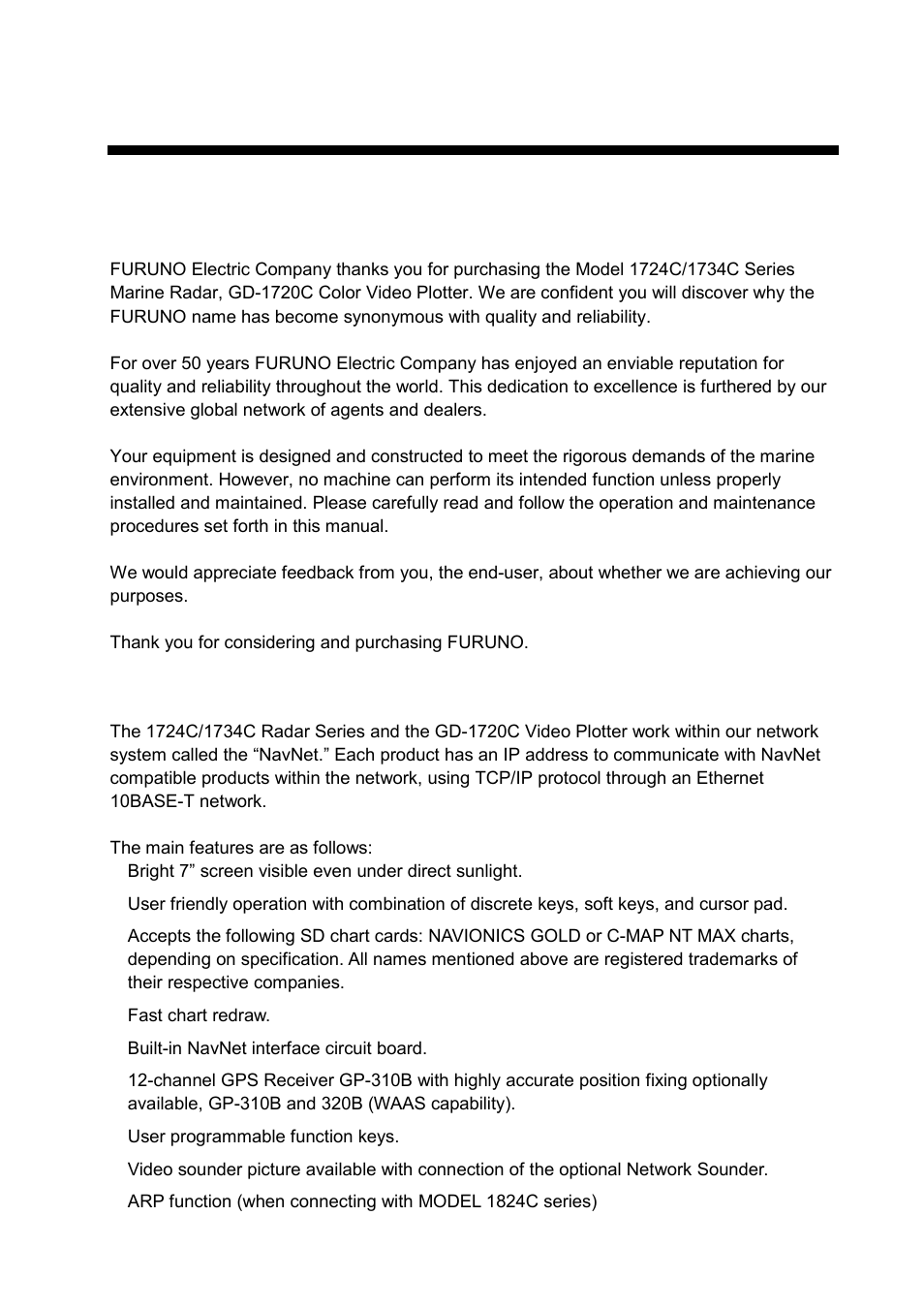 Foreword, Features | Furuno 1724C User Manual | Page 8 / 241