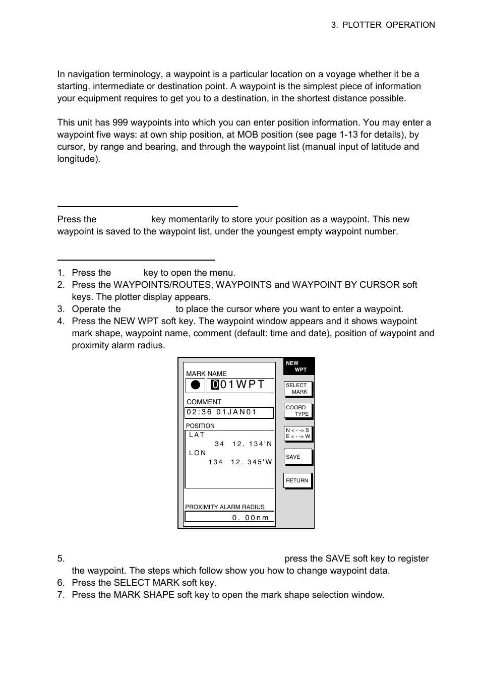 8 waypoints, 1 entering waypoints, 0 0 1 w p t | Furuno 1724C User Manual | Page 98 / 241
