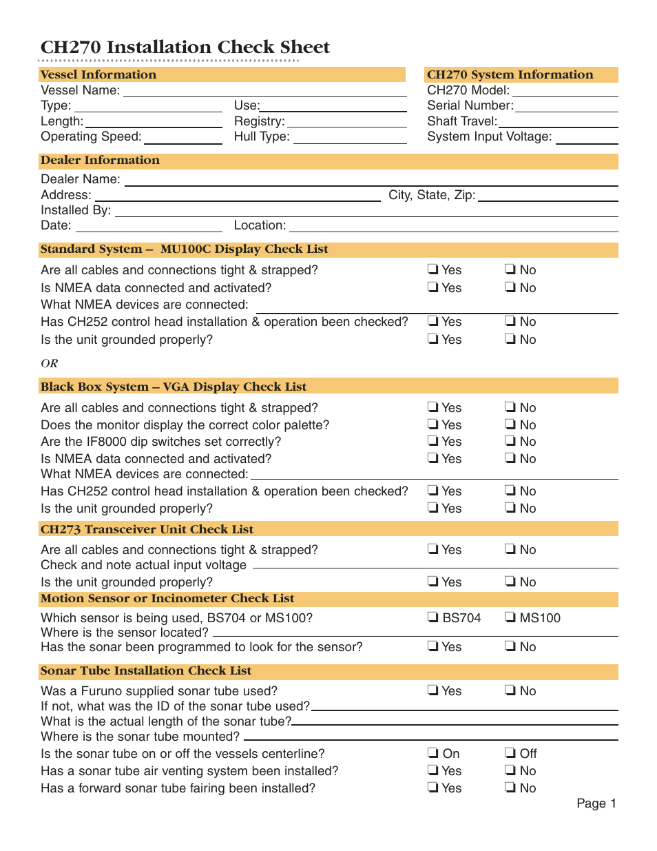 Ch270 installation check sheet | Furuno SEARCHLIGHT CH270 User Manual | Page 3 / 13