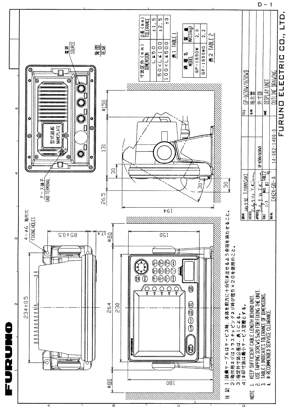 Outline drawings | Furuno GP-1650W User Manual | Page 36 / 44