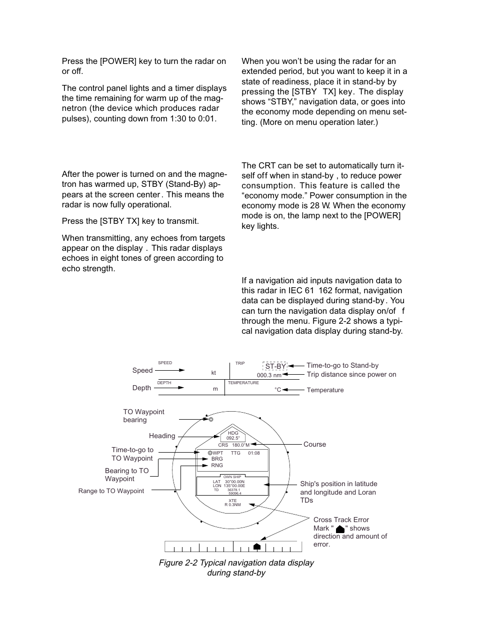 2 turning the radar on/off, 3 transmitting, 4 stand-by | Economy mode, Navigation data display during stand-by | Furuno 1942 MARK-2 User Manual | Page 14 / 52