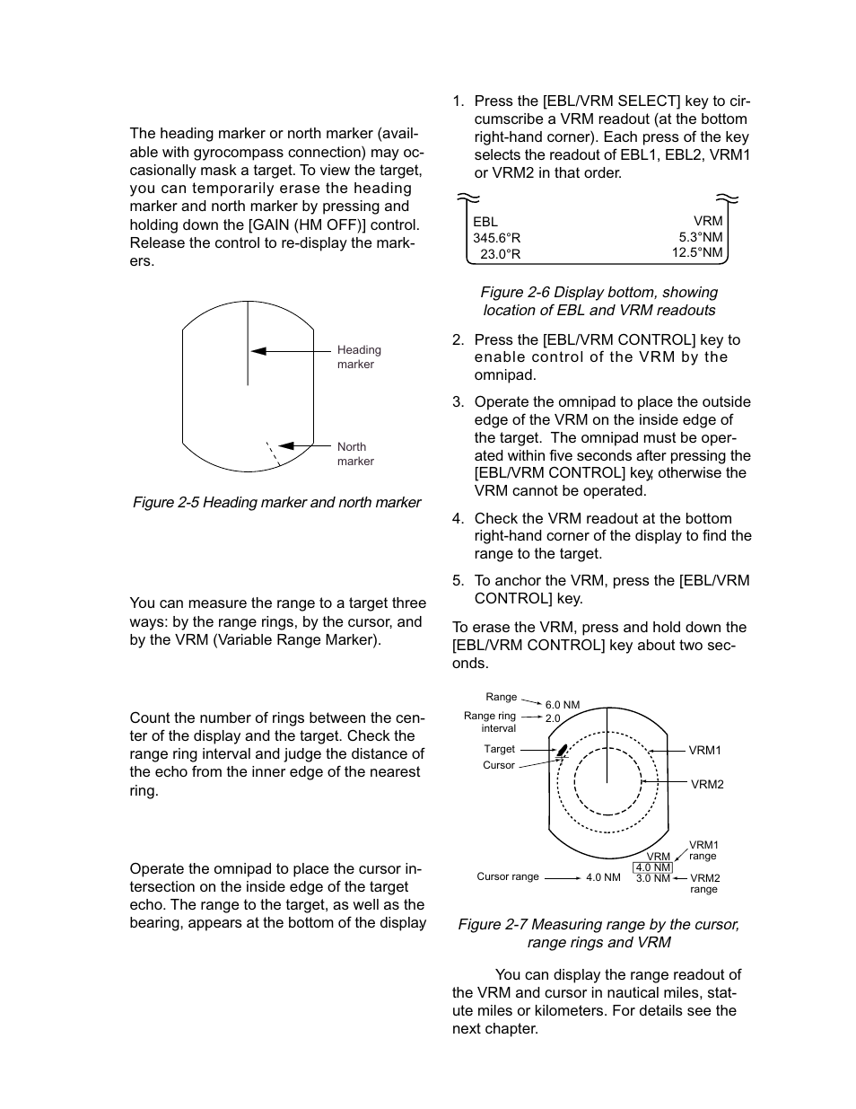 10 erasing the heading marker, north marker, 11 measuring the range, Measuring range by range rings | Measuring range by cursor, Measuring range by vrm | Furuno 1942 MARK-2 User Manual | Page 17 / 52
