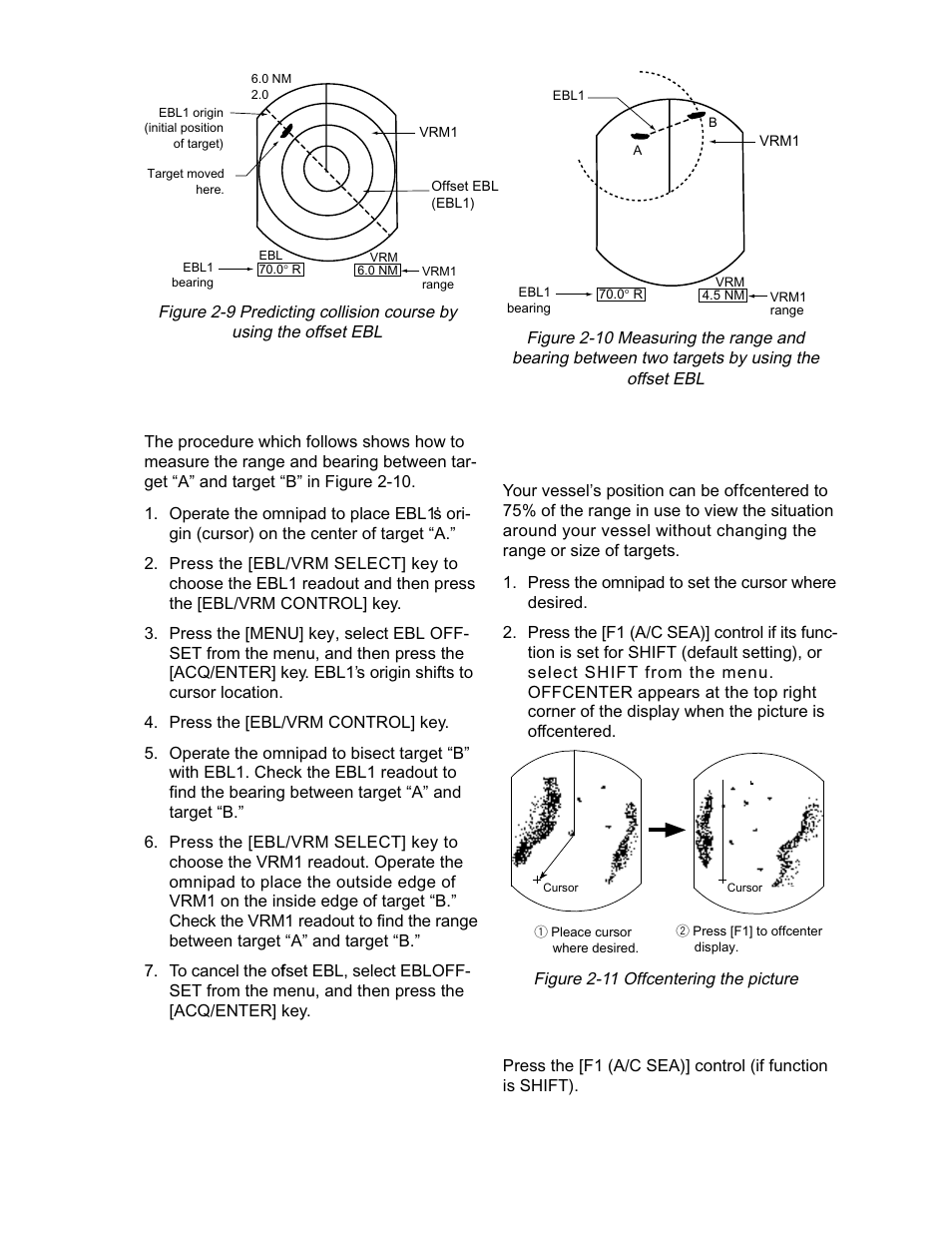 14 offcentering the picture, Measuring range and bearing between two targets, Cancelling offcentered picture | Furuno 1942 MARK-2 User Manual | Page 19 / 52
