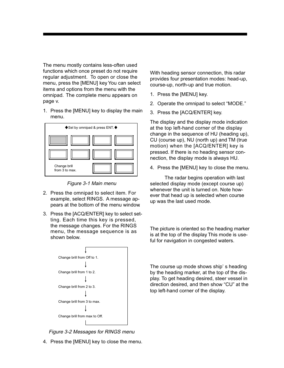 Menu operation, 2 selecting the presentation mode, 1 basic menu operation | Head up, Course up | Furuno 1942 MARK-2 User Manual | Page 21 / 52