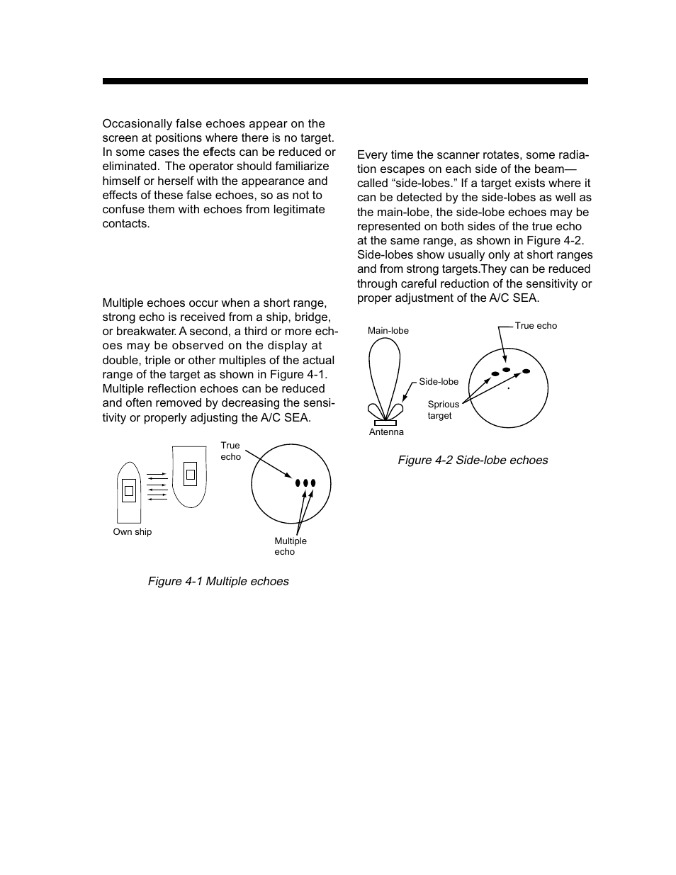 False echoes, 2 side-lobe echoes, 1 multiple echoes | Furuno 1942 MARK-2 User Manual | Page 29 / 52