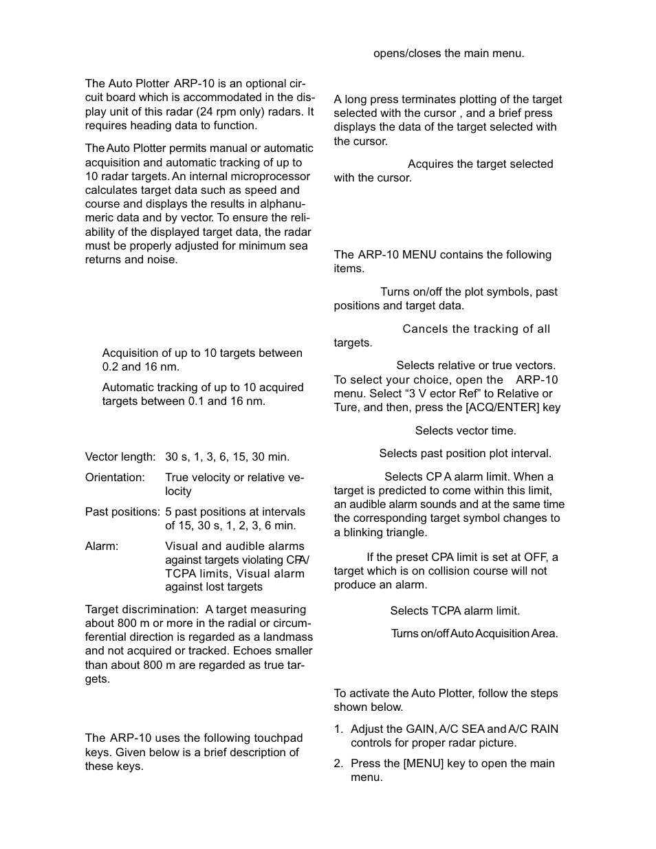 1 general, 2 arp-10 menu operation | Furuno 1942 MARK-2 User Manual | Page 38 / 52