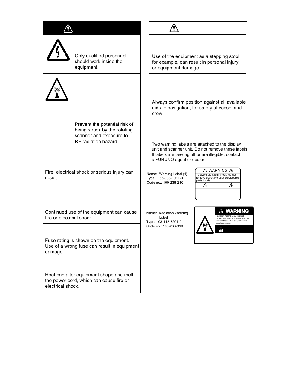 Caution, Warning | Furuno 1942 MARK-2 User Manual | Page 4 / 52