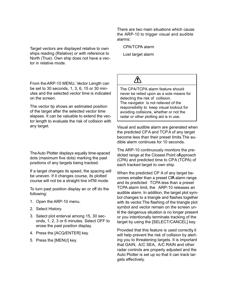 Caution, 5 mode and length of vectors, 6 past position display | 7 operational warnings | Furuno 1942 MARK-2 User Manual | Page 42 / 52