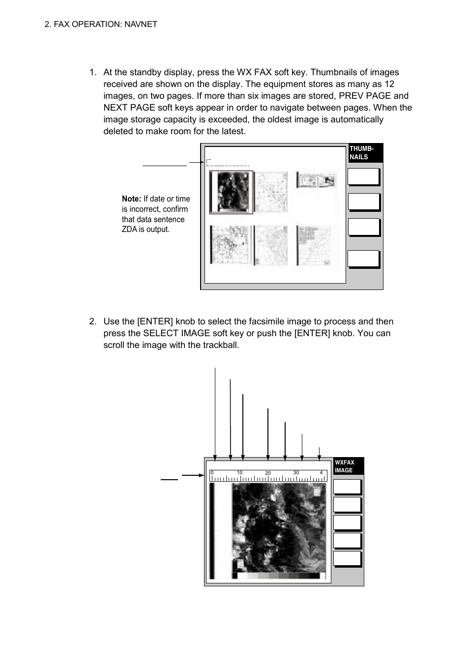 4 displaying facsimile images, Facsimile image | Furuno FAX-30 User Manual | Page 34 / 115