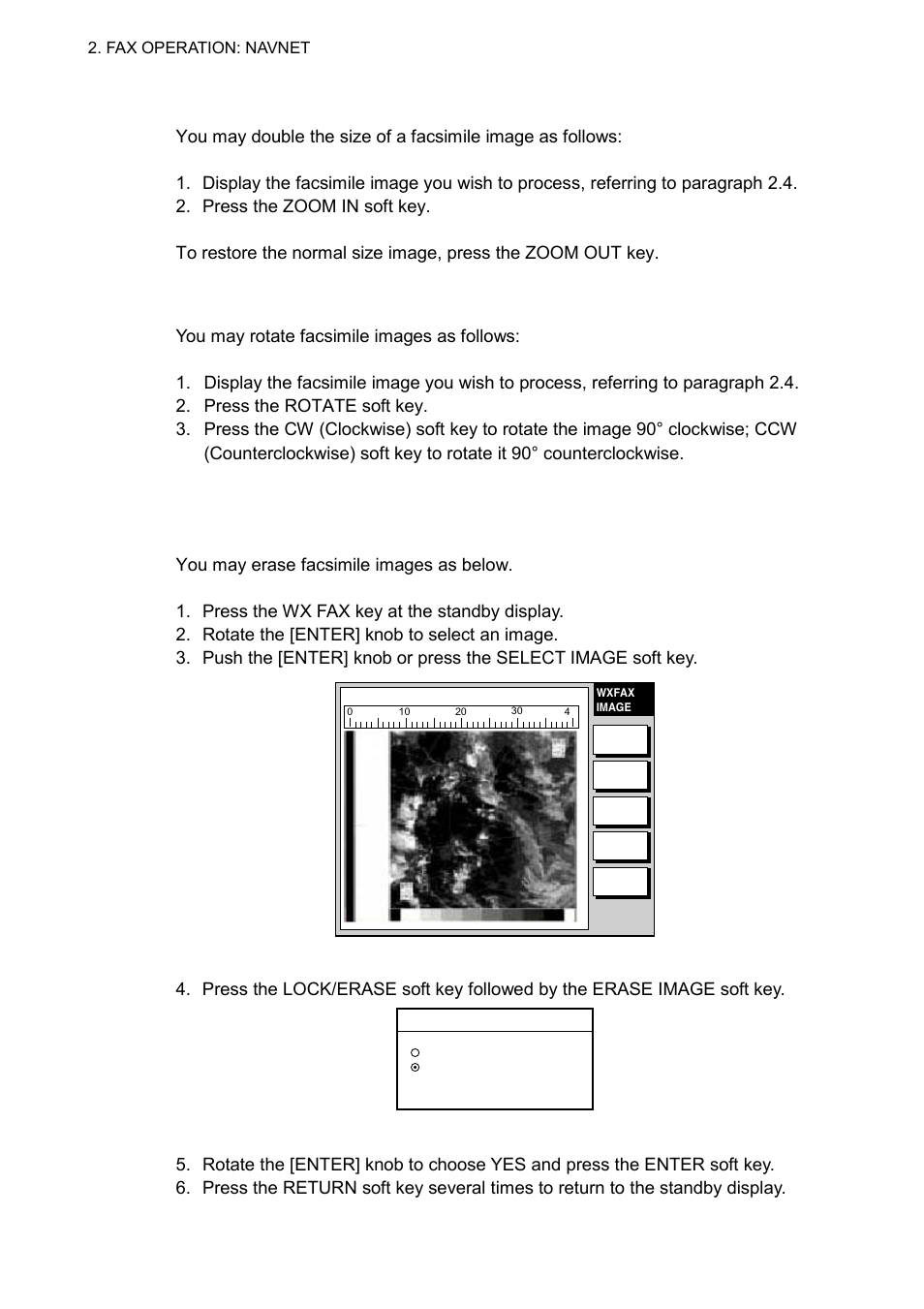 6 erasing facsimile images, 7 rotating images | Furuno FAX-30 User Manual | Page 38 / 115