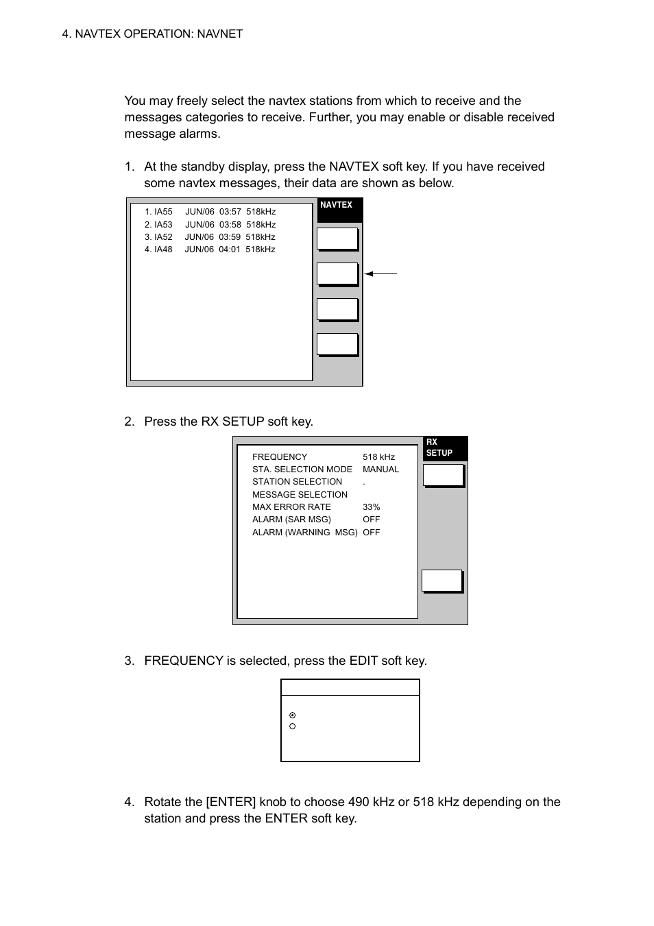 2 setting up navtex stations, messages, alarms | Furuno FAX-30 User Manual | Page 56 / 115