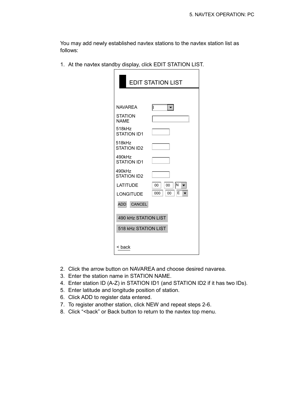 5 adding navtex stations | Furuno FAX-30 User Manual | Page 69 / 115