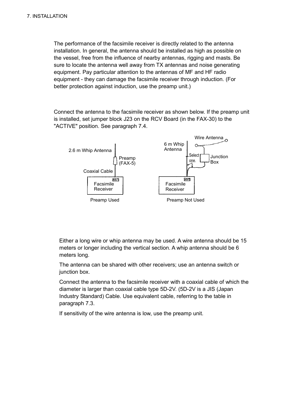 2 antenna unit, 1 general antenna connection, 2 wire antenna or whip antenna | Furuno FAX-30 User Manual | Page 84 / 115