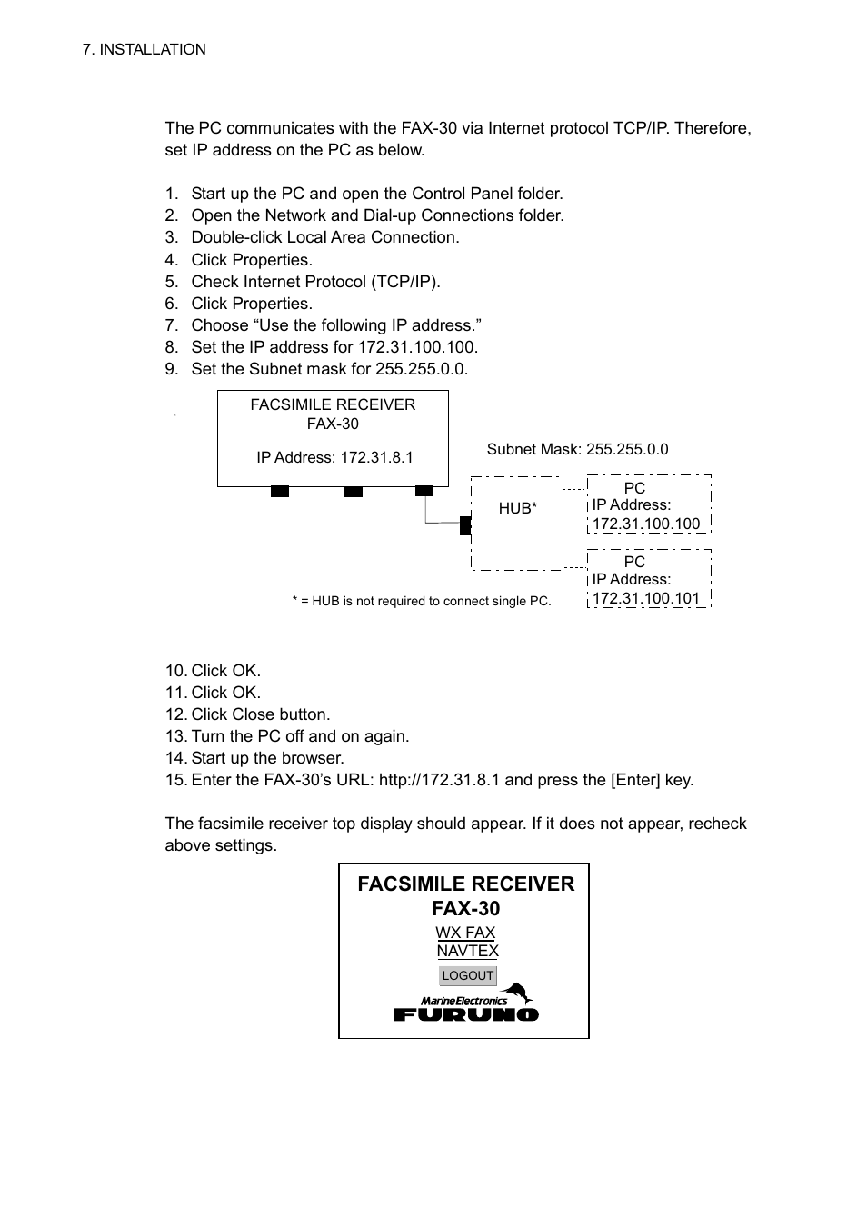 8 7.5.2 pc settings, Facsimile receiver fax-30 | Furuno FAX-30 User Manual | Page 90 / 115