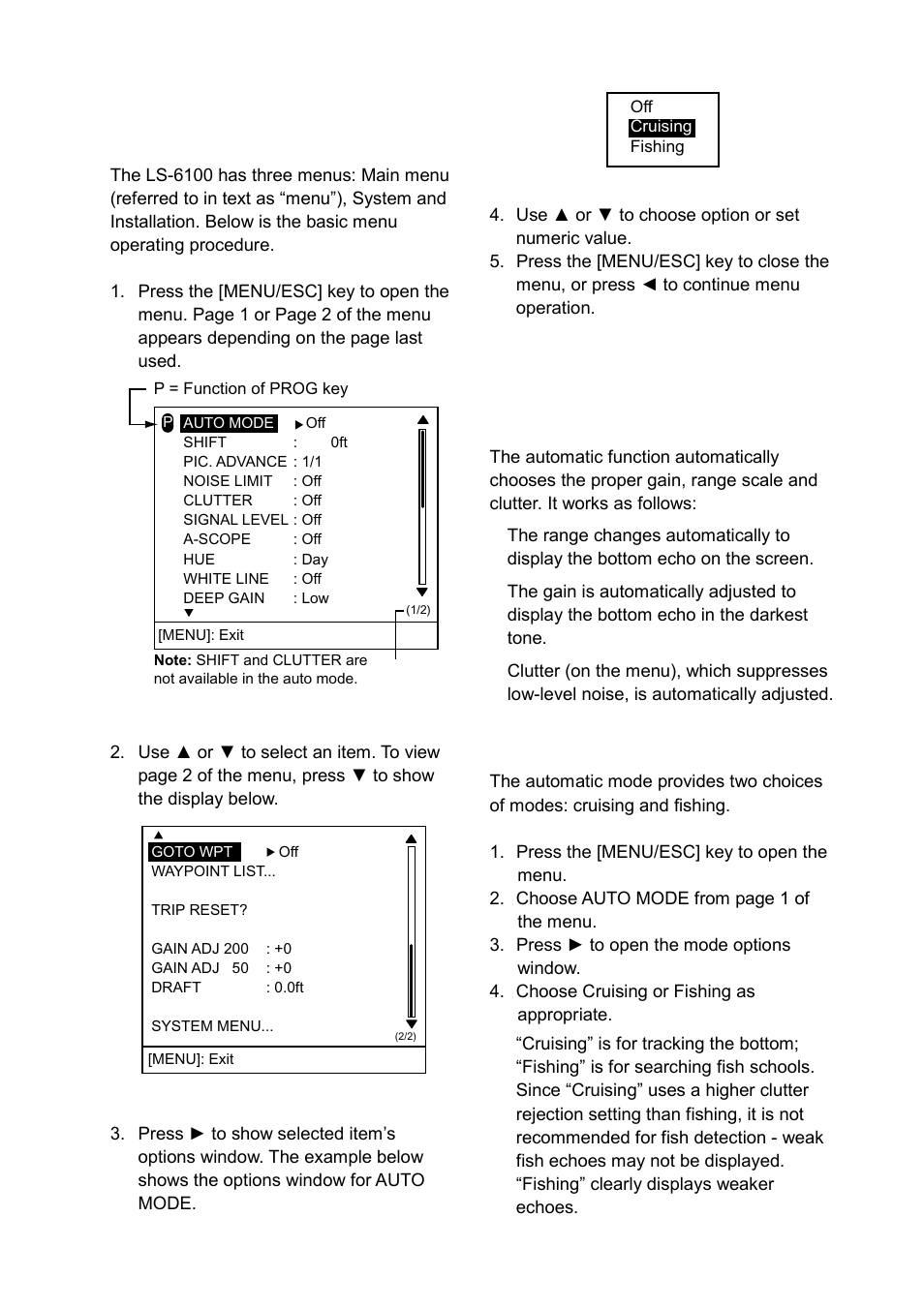 5 menu operating procedure, 6 automatic operation, How automatic operation works | Choosing automatic operation | Furuno LS-6100 User Manual | Page 12 / 47