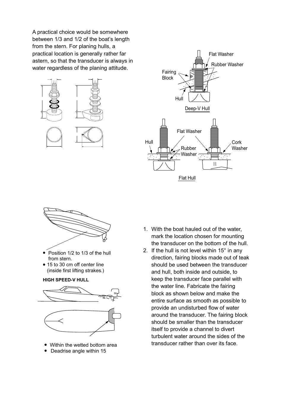 Acceptable transducer mounting locations, Typical thru-hull mount transducer installations | Furuno LS-6100 User Manual | Page 33 / 47