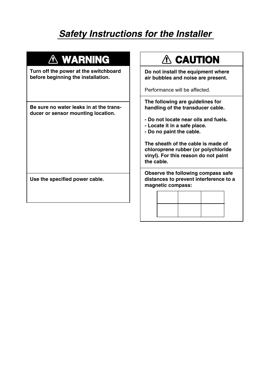 Warning, Caution, Safety instructions for the installer | Furuno LS-6100 User Manual | Page 5 / 47