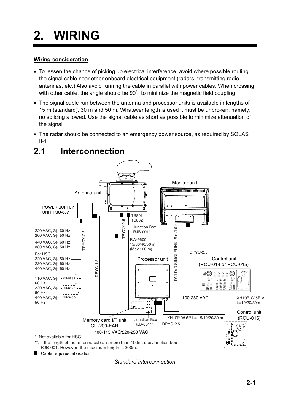 Wiring, 1 interconnection, Wiring consideration | Standard interconnection | Furuno 2837S User Manual | Page 27 / 123