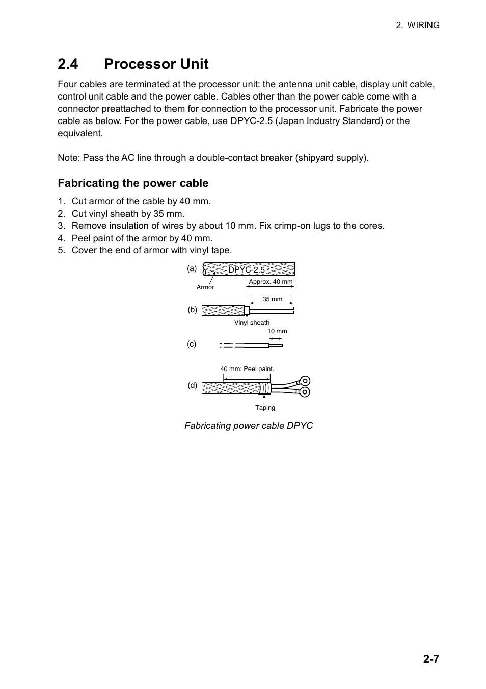 4 processor unit, Fabricating the power cable | Furuno 2837S User Manual | Page 33 / 123
