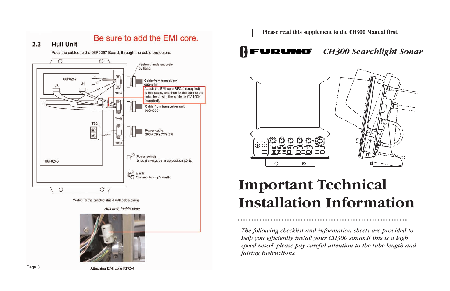 Important technical installation information | Furuno CH300 User Manual | Page 10 / 12