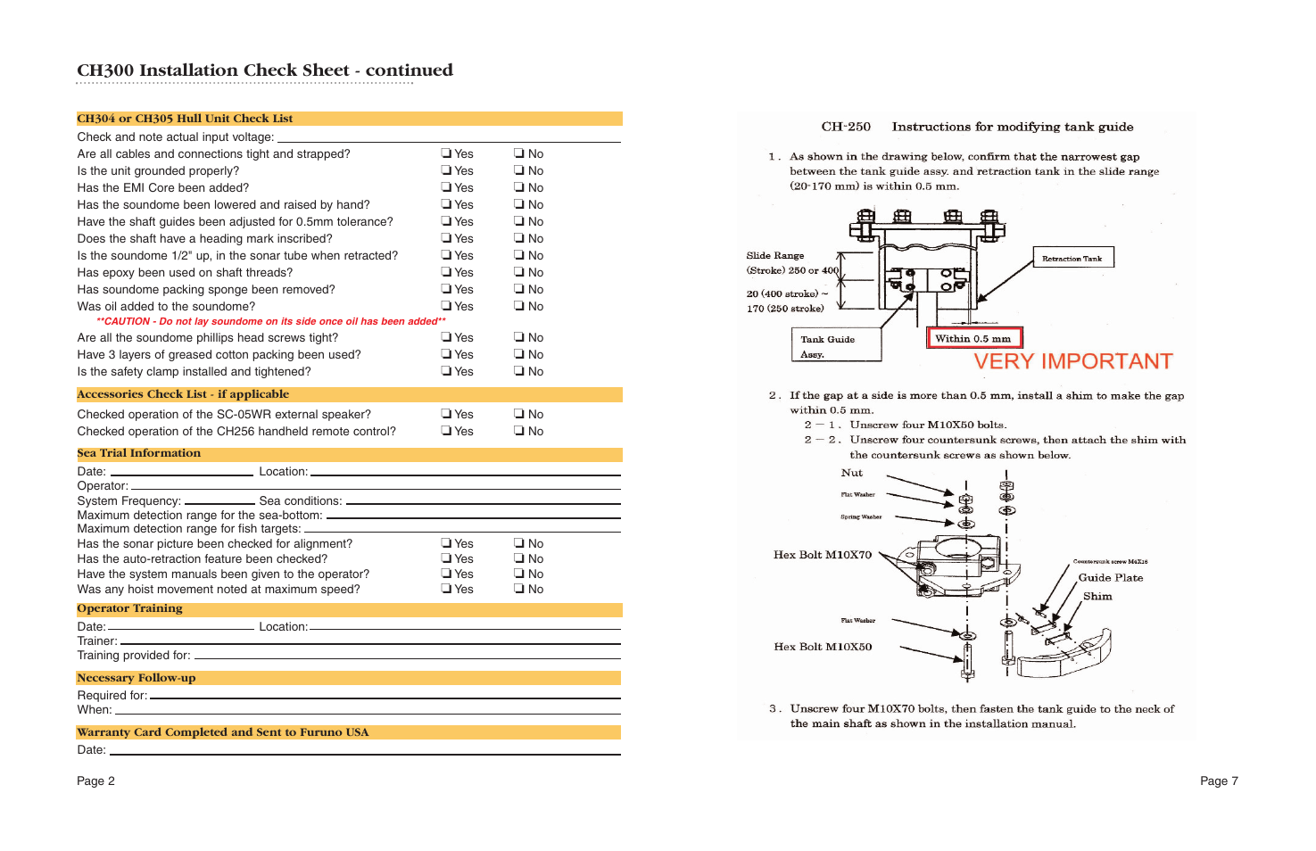 Ch300 installation check sheet - continued | Furuno CH300 User Manual | Page 4 / 12
