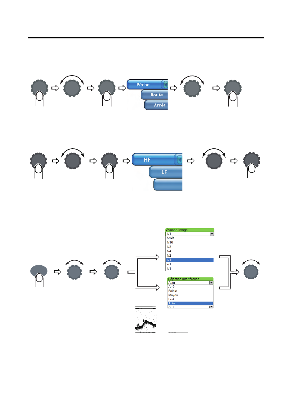 Sondeur, Sélection du mode de fonctionnement | Furuno MFDBB User Manual | Page 8 / 12
