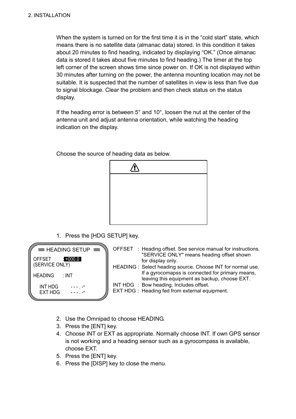 Caution, 2 choosing heading source | Furuno SC-60 User Manual | Page 34 / 106