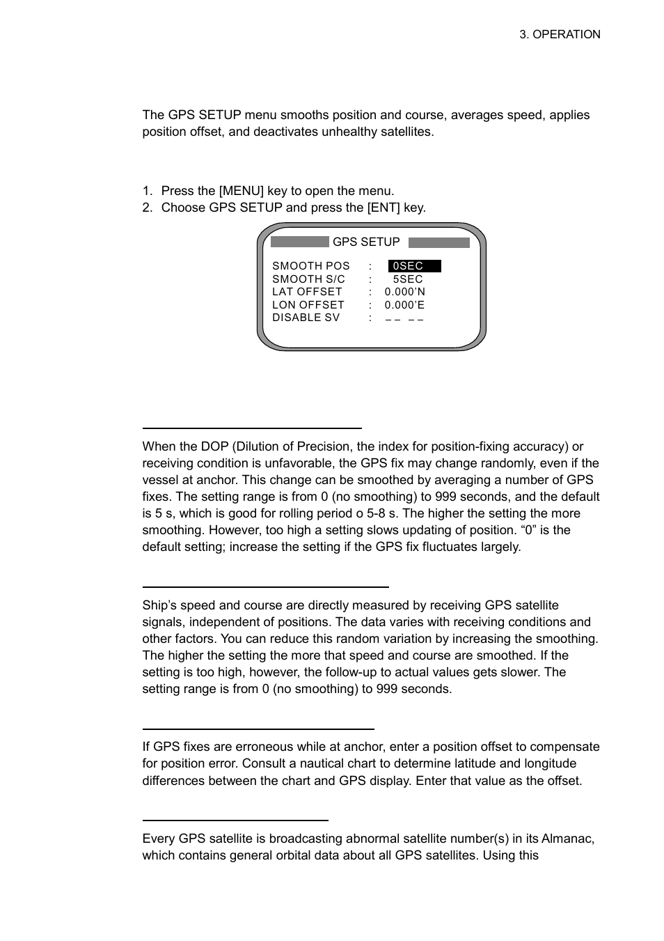 7 gps setup, 1 displaying the gps setup menu, 2 gps setup menu description | Furuno SC-60 User Manual | Page 45 / 106