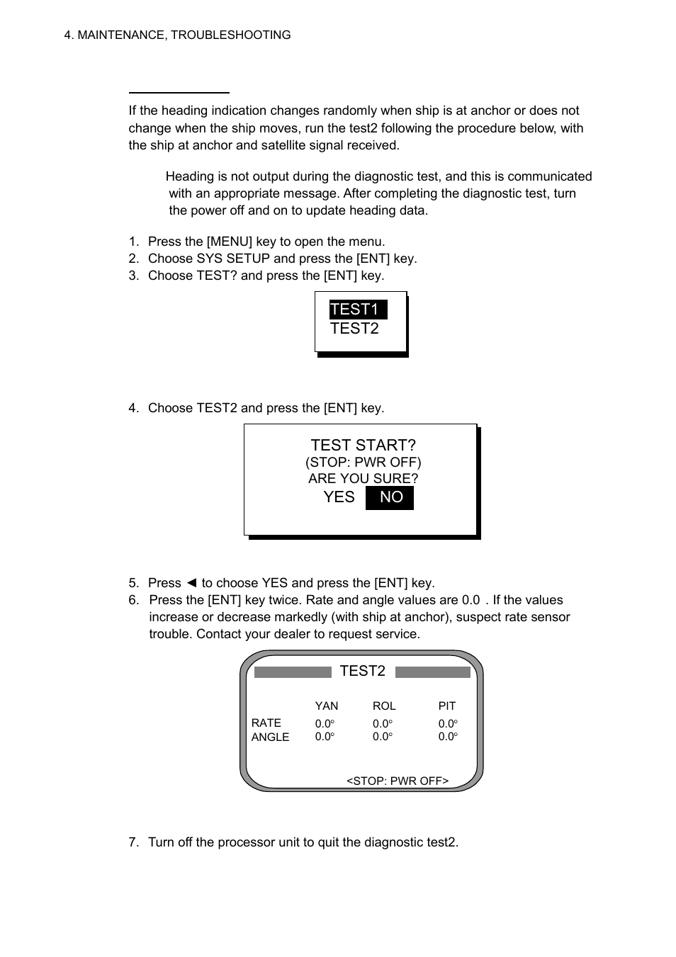 Test1 test2, Test start, Yes no | Furuno SC-60 User Manual | Page 62 / 106