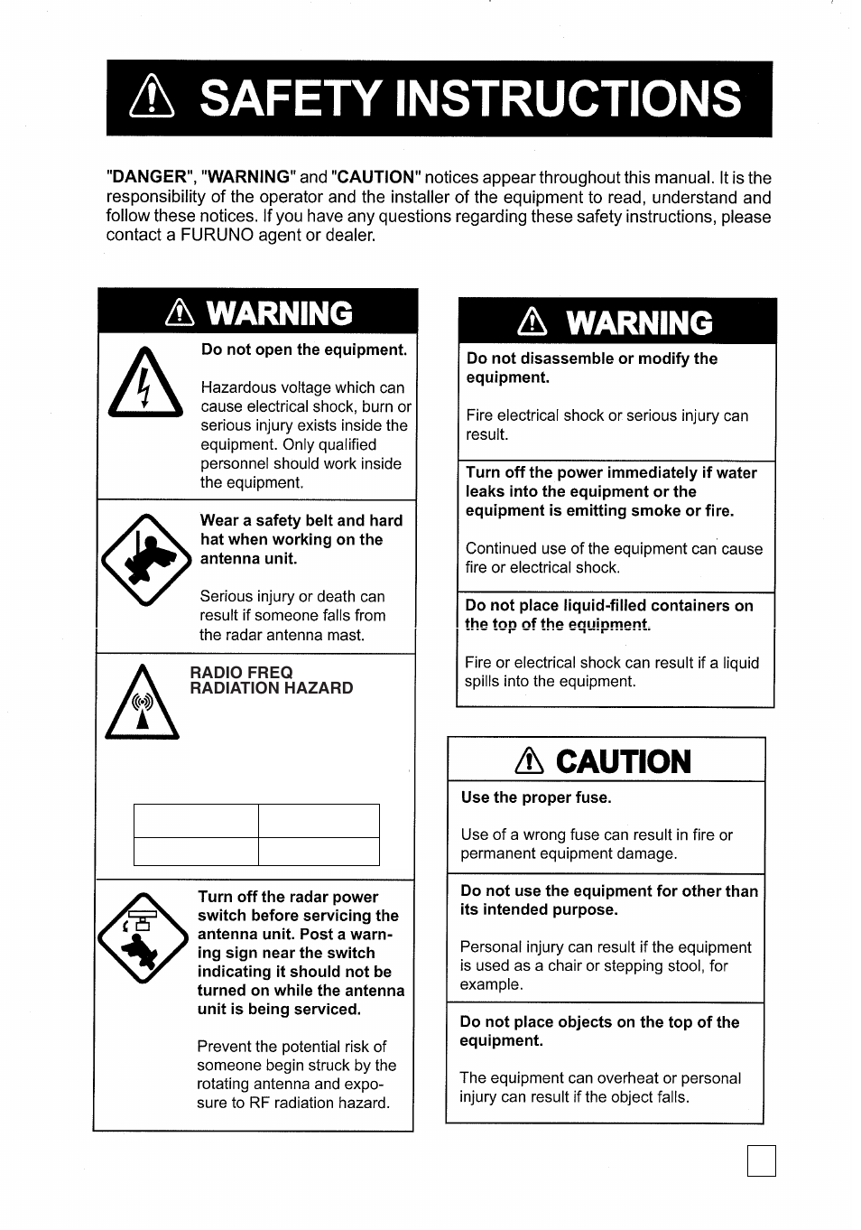 Safety instructions | Furuno 1832 User Manual | Page 4 / 64