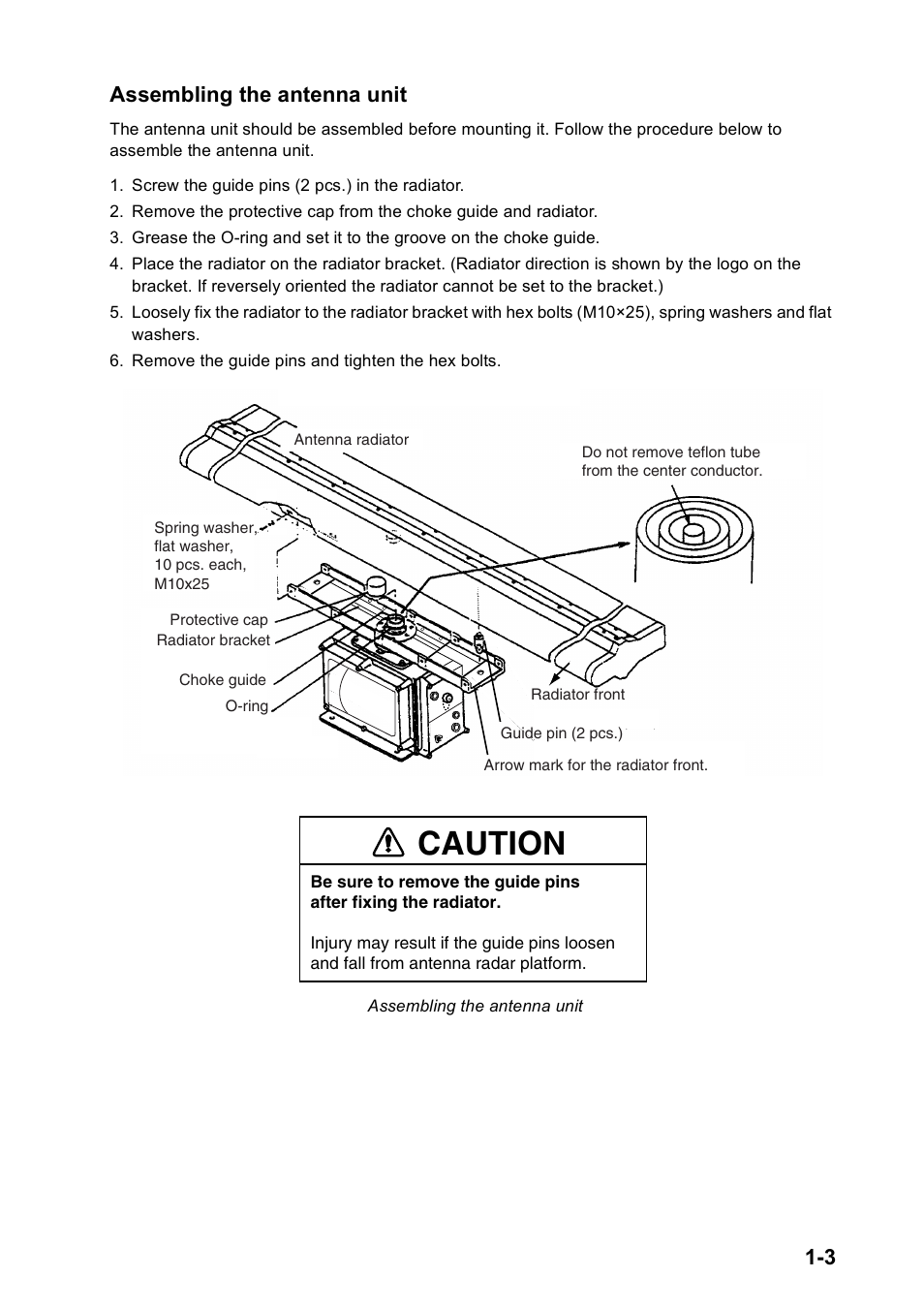 Caution, 3 assembling the antenna unit | Furuno FAR2167DS-BB User Manual | Page 10 / 109