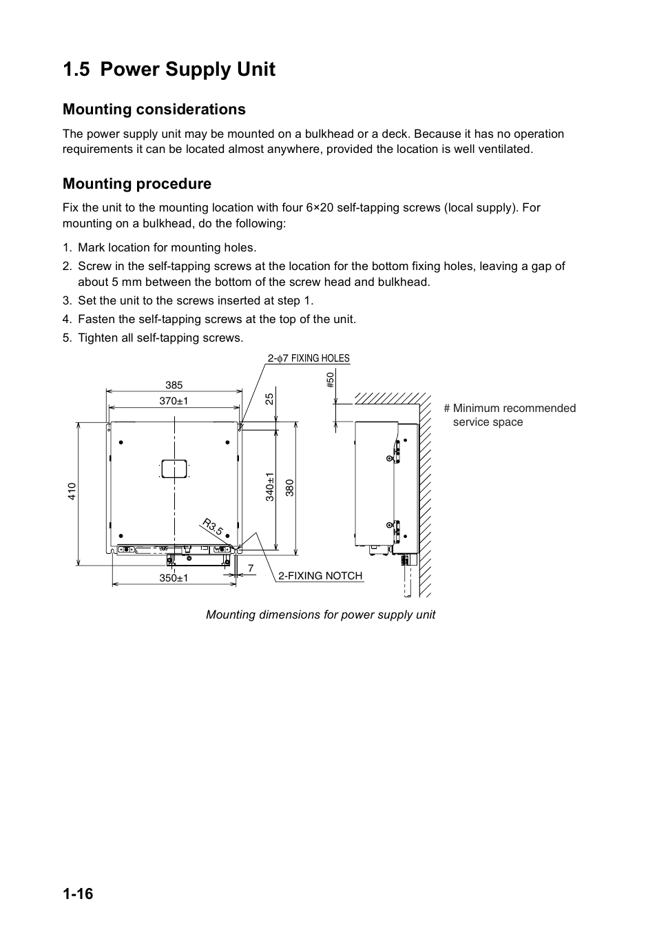 5 power supply unit, Mounting considerations, Mounting procedure | Furuno FAR2167DS-BB User Manual | Page 23 / 109