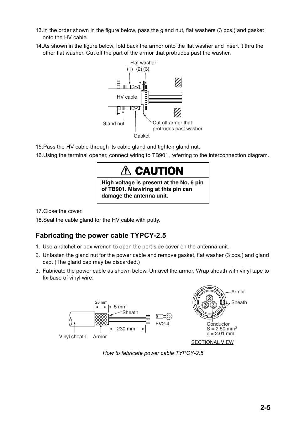 Caution, Fabricating the power cable typcy-2.5 | Furuno FAR2167DS-BB User Manual | Page 28 / 109