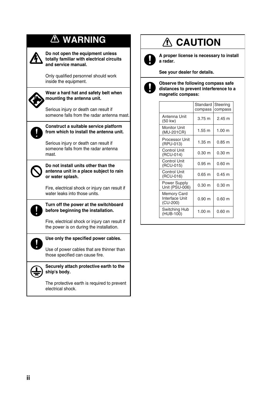 Caution, Warning | Furuno FAR2167DS-BB User Manual | Page 3 / 109