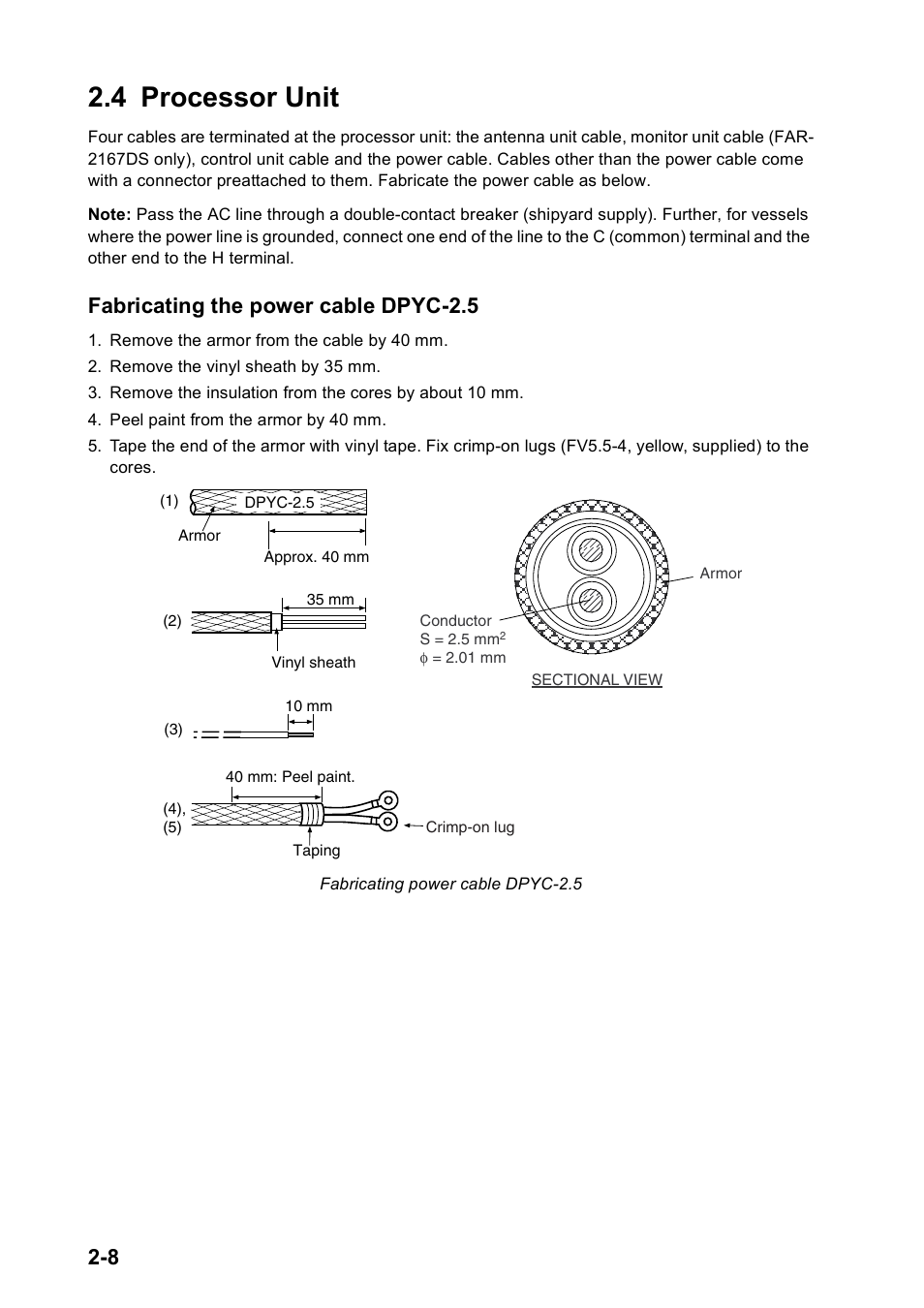 4 processor unit, Fabricating the power cable dpyc-2.5 | Furuno FAR2167DS-BB User Manual | Page 31 / 109