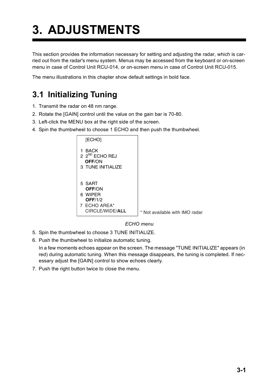 Adjustments, 1 initializing tuning | Furuno FAR2167DS-BB User Manual | Page 42 / 109