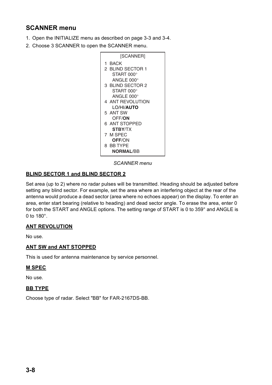 8 scanner menu | Furuno FAR2167DS-BB User Manual | Page 49 / 109