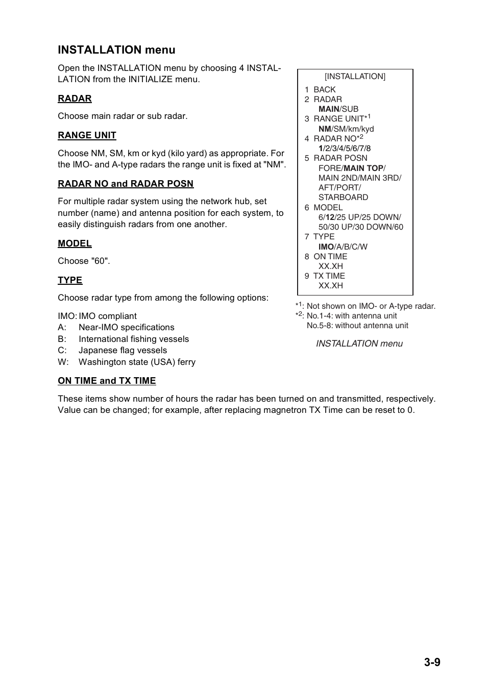 9 installation menu | Furuno FAR2167DS-BB User Manual | Page 50 / 109