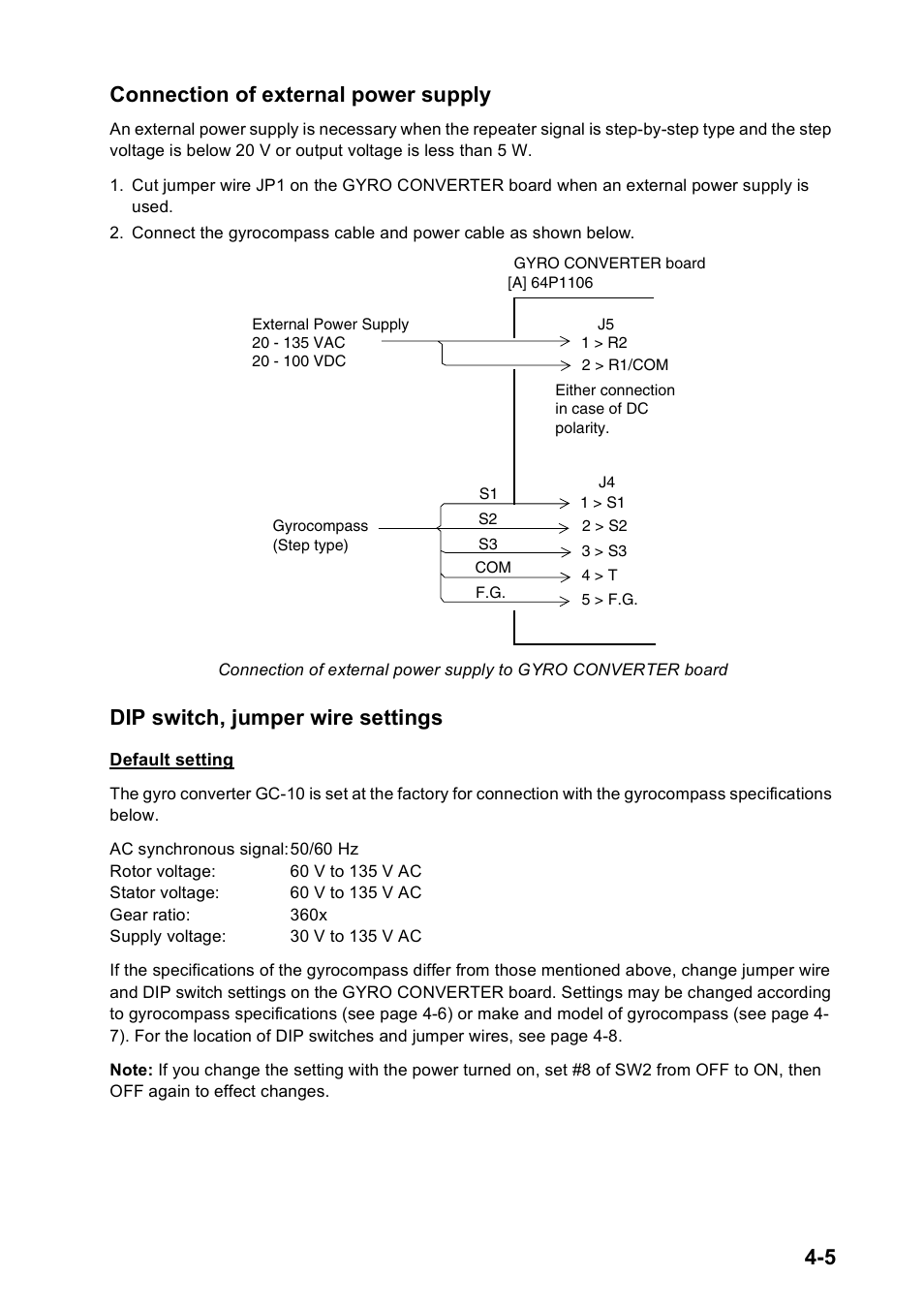 5 connection of external power supply, Dip switch, jumper wire settings | Furuno FAR2167DS-BB User Manual | Page 60 / 109