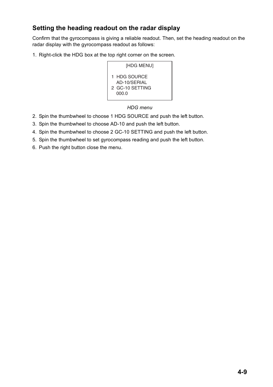 9 setting the heading readout on the radar display | Furuno FAR2167DS-BB User Manual | Page 64 / 109