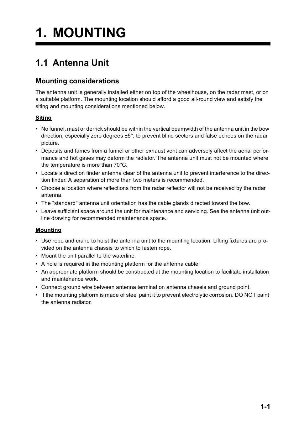 Mounting, 1 antenna unit | Furuno FAR2167DS-BB User Manual | Page 8 / 109