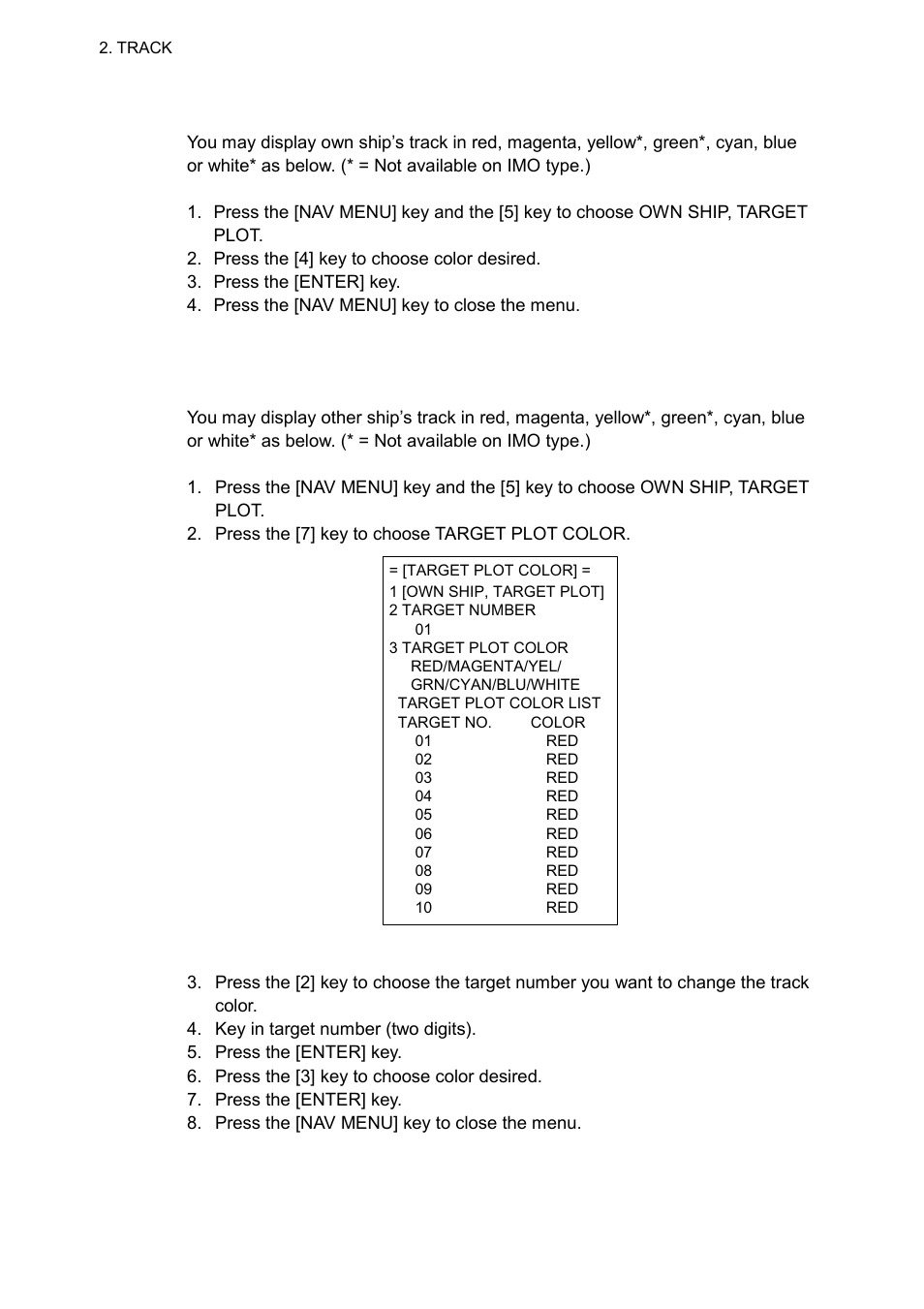 6 own ship track color, 7 other ship track color | Furuno RP-250 User Manual | Page 18 / 73