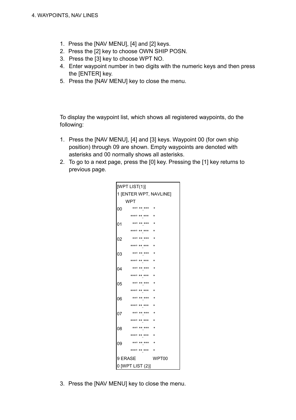 2 the waypoint list | Furuno RP-250 User Manual | Page 24 / 73