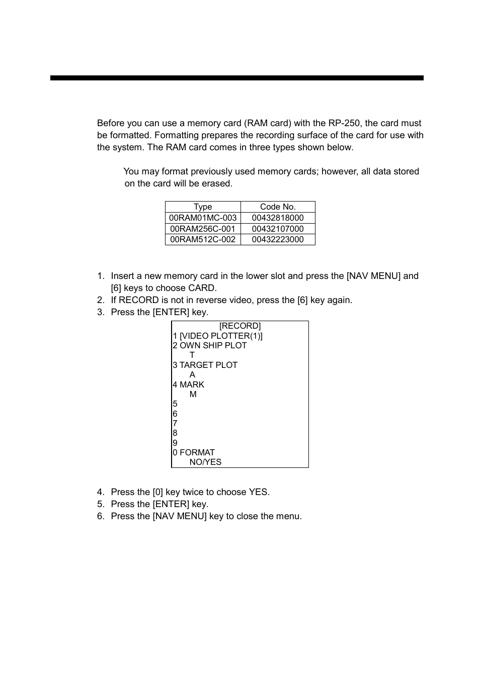 5 recording, replaying data, 1 formatting memory cards, 5recording, replaying data | Furuno RP-250 User Manual | Page 31 / 73