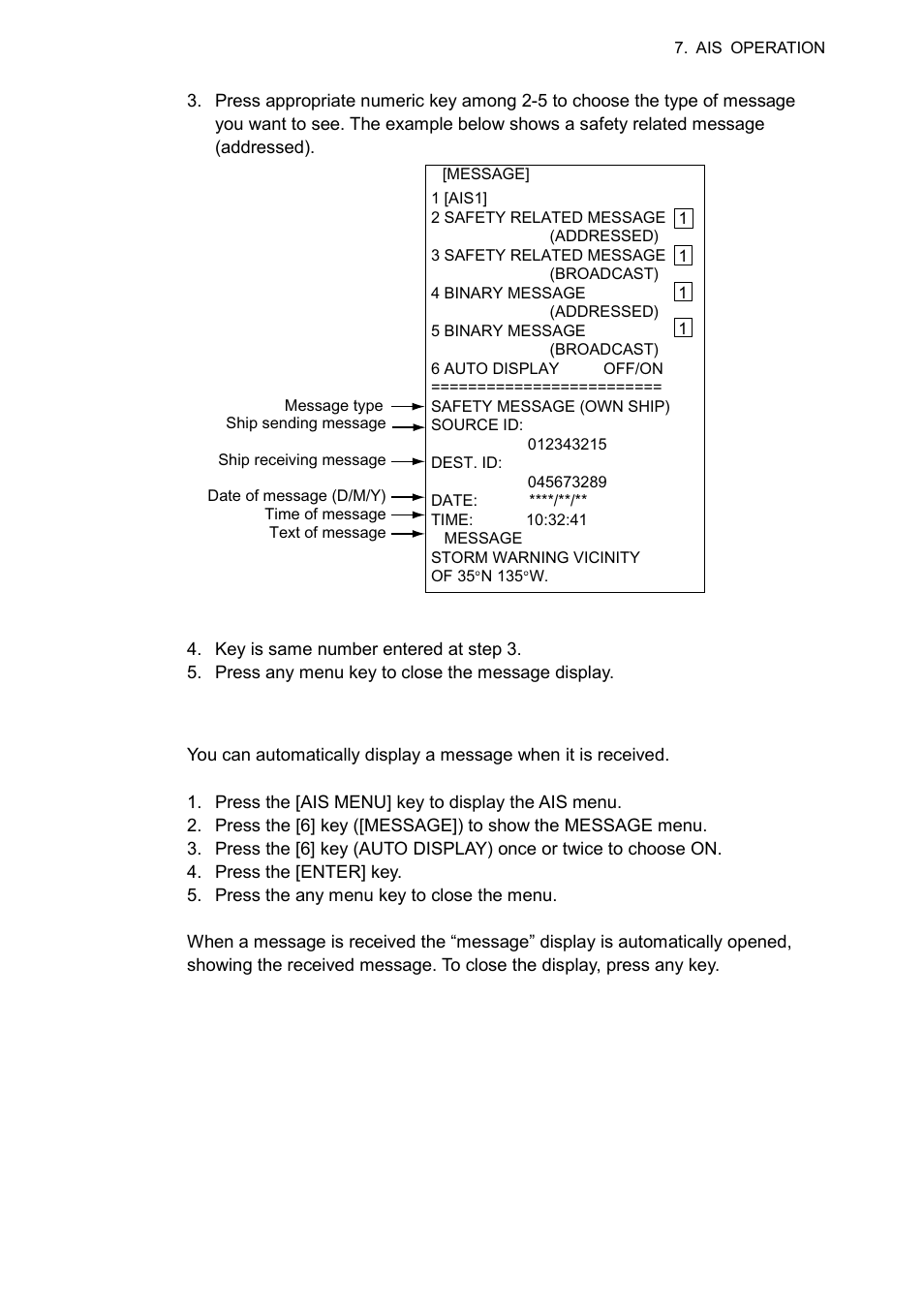 2 automatically displaying messages | Furuno RP-250 User Manual | Page 43 / 73