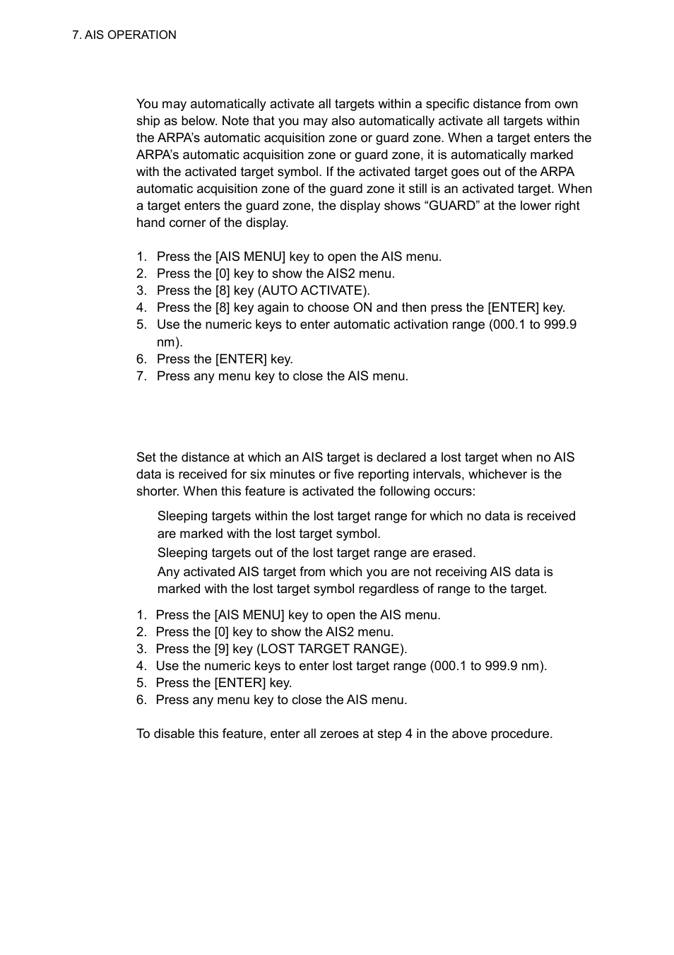 10 automatic target activation, 11 lost target range | Furuno RP-250 User Manual | Page 46 / 73