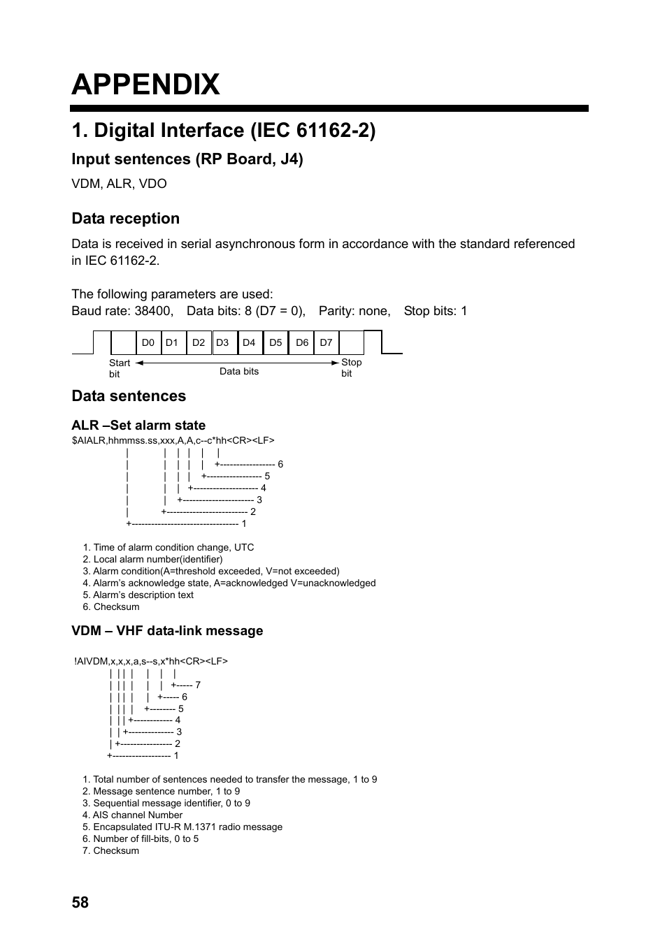 Appendix, Digital interface (iec 61162-2) | Furuno RP-250 User Manual | Page 64 / 73