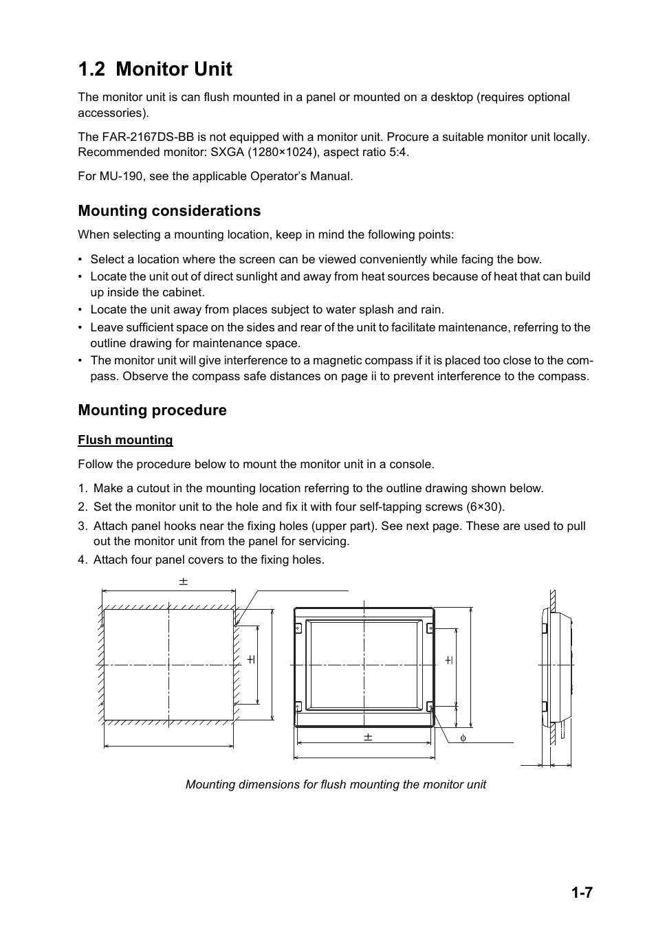 2 monitor unit, Mounting considerations, Mounting procedure | Furuno FAR-2167DS-BB User Manual | Page 15 / 111