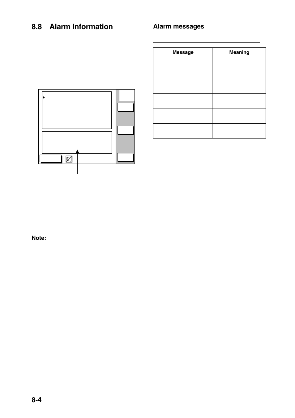 8 alarm information, Alarm messages | Furuno GP-1650 User Manual | Page 52 / 94